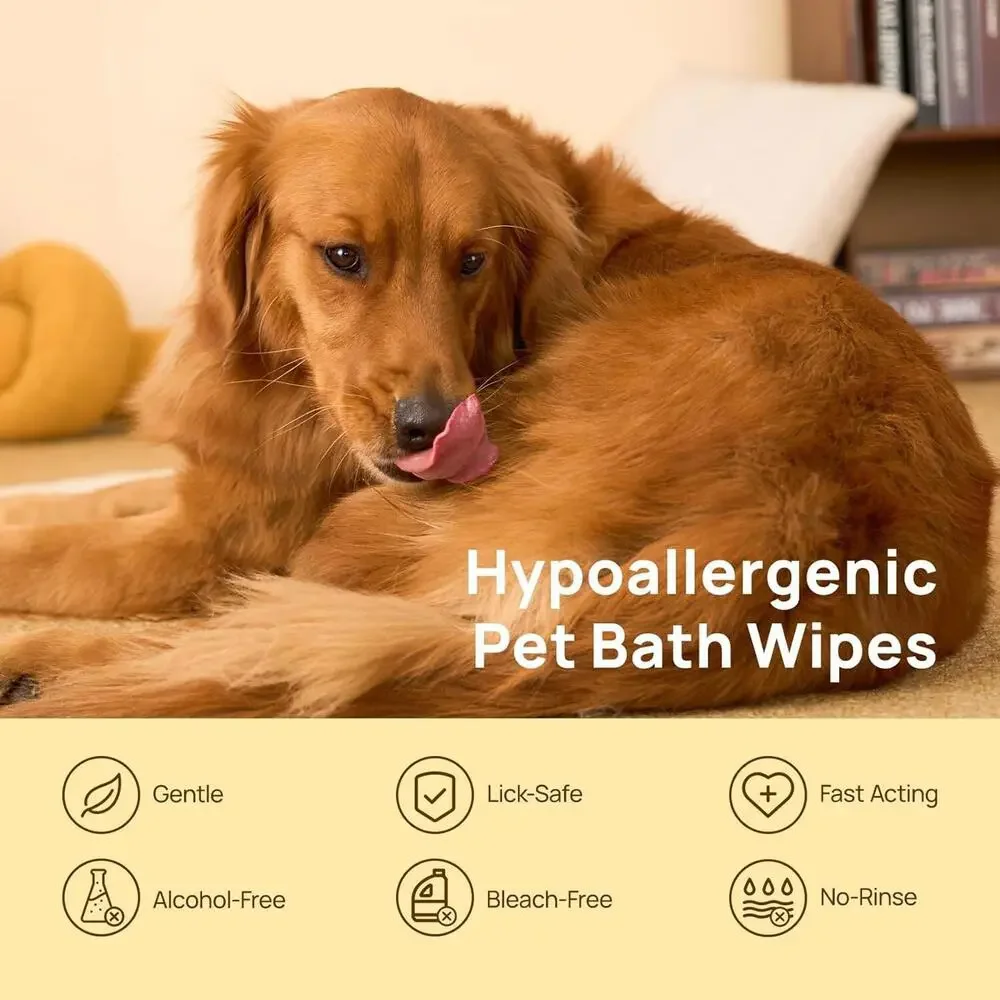 Gentle Cleaning Bath Wipes for All Pets - Quick Deodorizing Solution - 6 Wipes